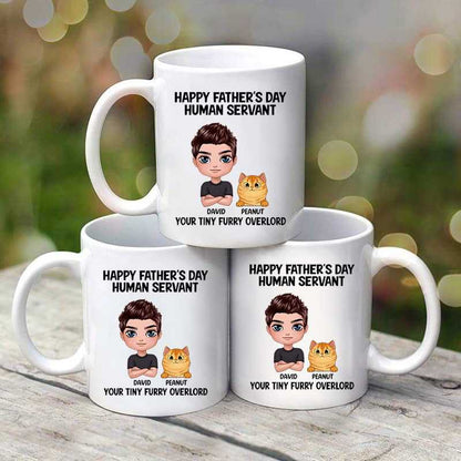 Happy Father's Day Human Servant Doll Cat Dad Personalized Mug