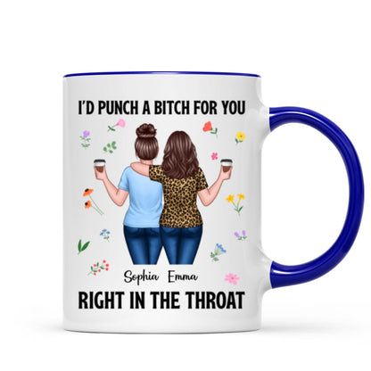 Back View Besties Walking I'd Punch A Bitch For You Personalized Mug, Funny Gift For Best Friends, BFF
