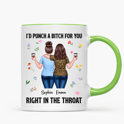 Back View Besties Walking I'd Punch A Bitch For You Personalized Mug, Funny Gift For Best Friends, BFF