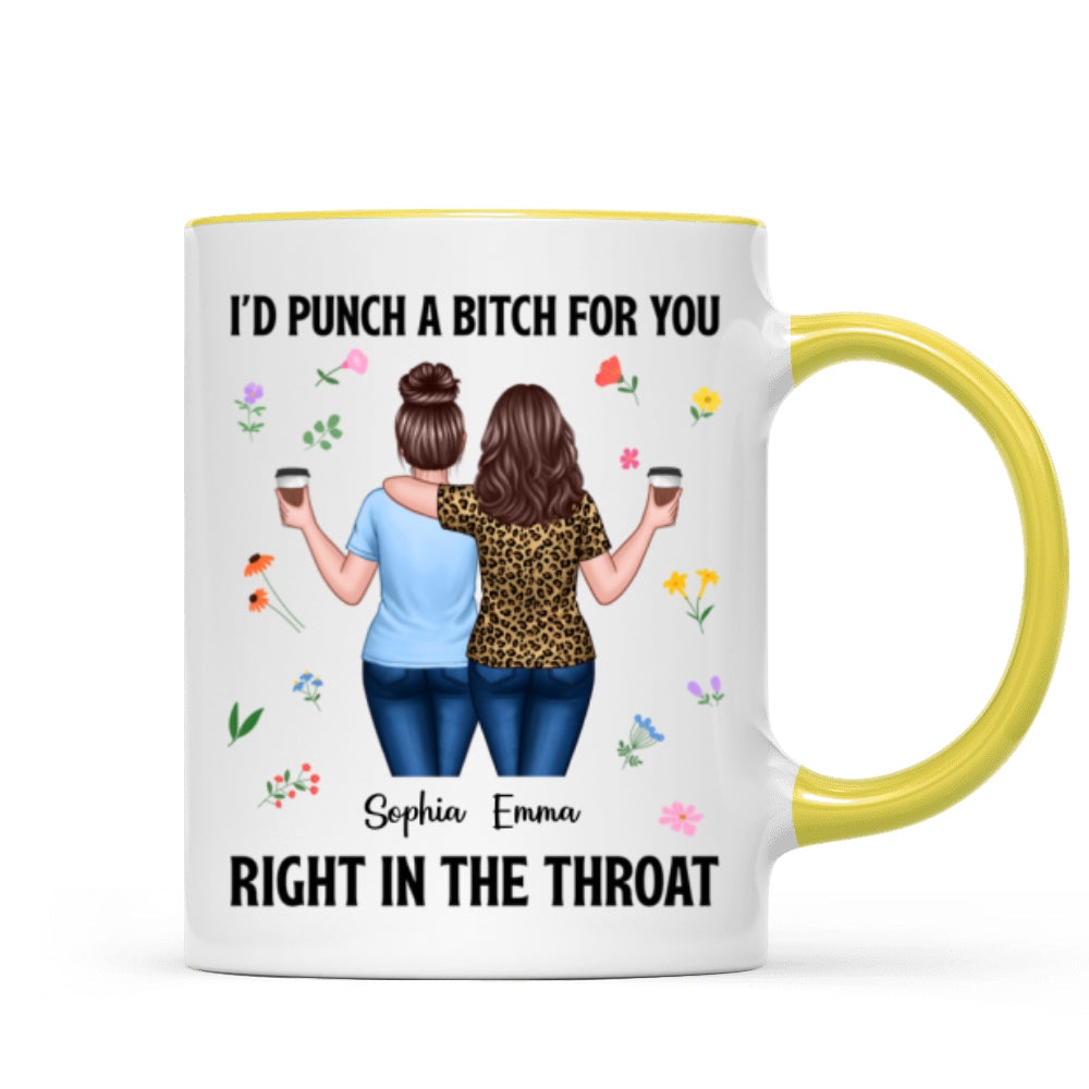 Back View Besties Walking I'd Punch A Bitch For You Personalized Mug, Funny Gift For Best Friends, BFF