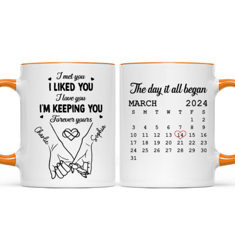Couple Hand in Hand Gift Anniversary Calendar Keepsake Wedding Gift Personalized Mug