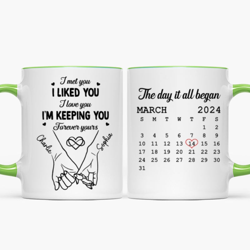 Couple Hand in Hand Gift Anniversary Calendar Keepsake Wedding Gift Personalized Mug