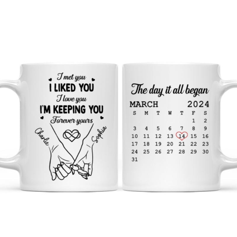 Couple Hand in Hand Gift Anniversary Calendar Keepsake Wedding Gift Personalized Mug
