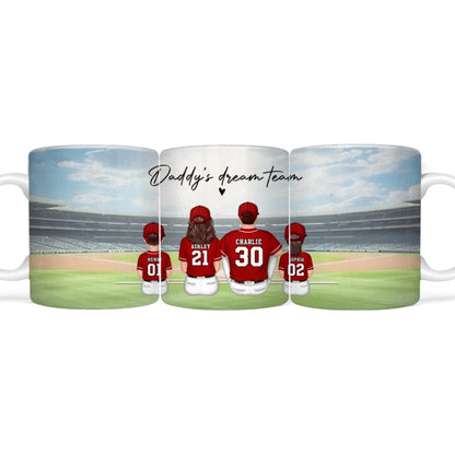 Daddy's Team Baseball Family Sitting Personalized AOP Mug, Perfect Gift For Dad, Grandpa, Husband