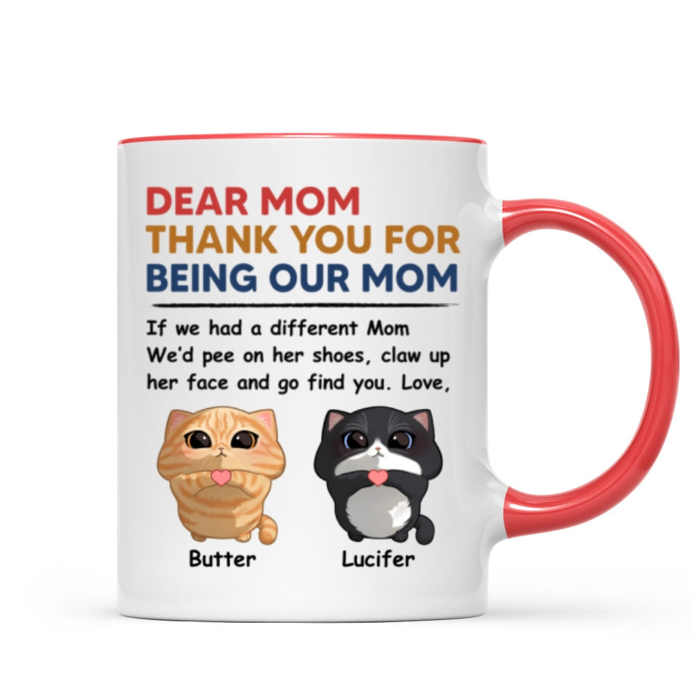 Thank You For Being My Cat Dad Mom Cute Cartoon Cats Looking Up Personalized Mug