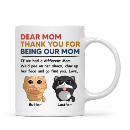 Thank You For Being My Cat Dad Mom Cute Cartoon Cats Looking Up Personalized Mug
