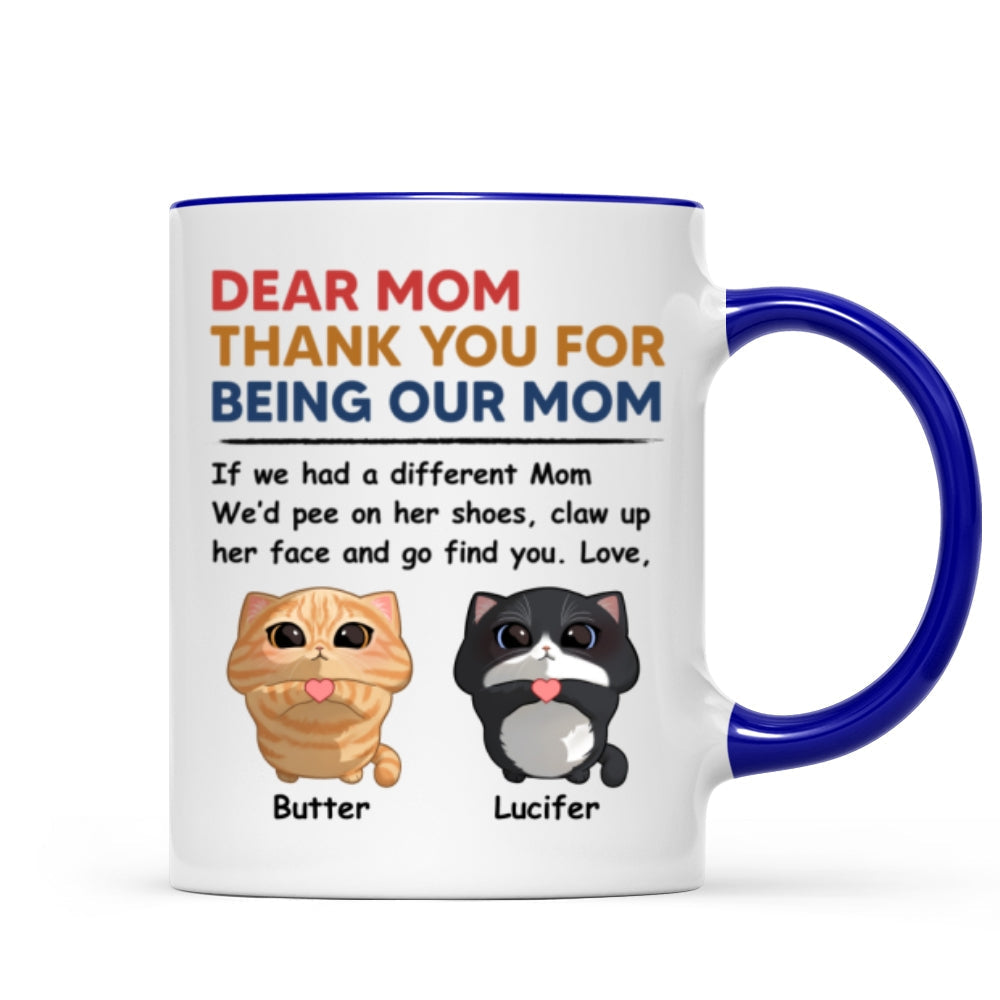 Thank You For Being My Cat Dad Mom Cute Cartoon Cats Looking Up Personalized Mug