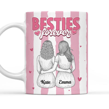Besties Forever Ceramic Mug, Personalized Coffee Mug for Best Friend or Sister, Sweet Hug Illustration Unique Gift