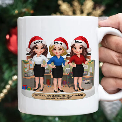 Personalized White Ceramic Mug for Coworkers Funny Office Scene, Custom Work Besties, Unique Gift for Colleagues