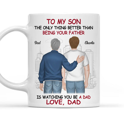 Ceramic Mug for Son from Dad, Warm Family Artwork, Keeps Hot Drinks, Creative Gift for New Dads, Birthdays or Father's Day