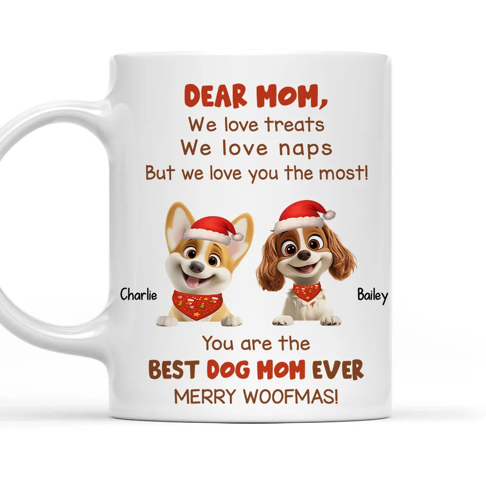 Personalized Mug for Pet Parent - Christmas Cartoon Pups, Custom Quote, Cozy Holiday Cheer, a unique gift for Dog Mom or Dad