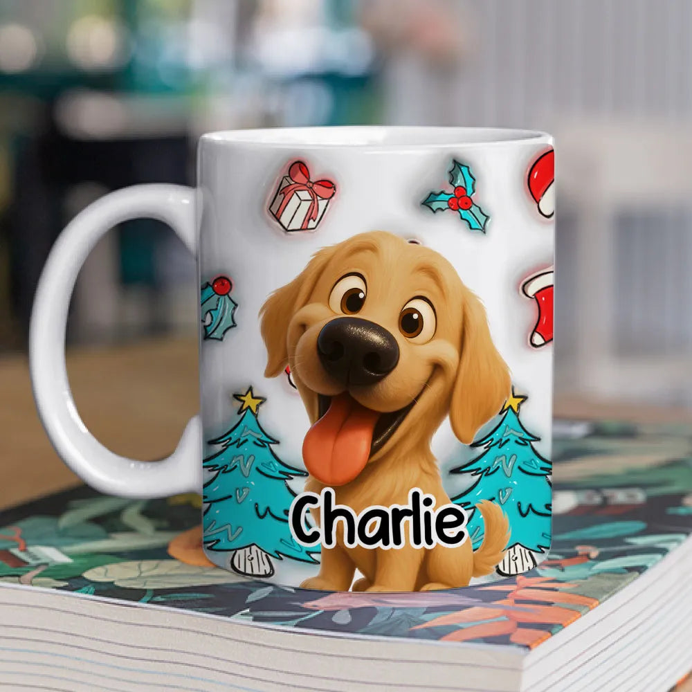 Adorable Dog Christmas White Ceramic Mug Festive Cartoon Style, Perfect Gift for Dog Lovers