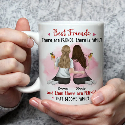 Best Friends White Ceramic Mug Personalized for Two Friends That Become Family, Cute Everyday Coffee Gift