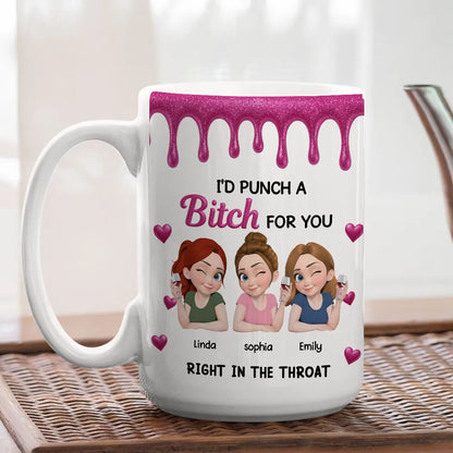 Personalized Bestie Ceramic Mug with Cute Illustrated Friends Fun Friendship Gift for Women