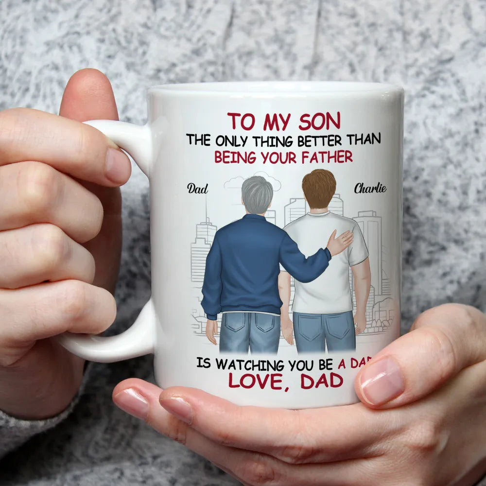 Ceramic Mug for Son from Dad, Warm Family Artwork, Keeps Hot Drinks, Creative Gift for New Dads, Birthdays or Father's Day