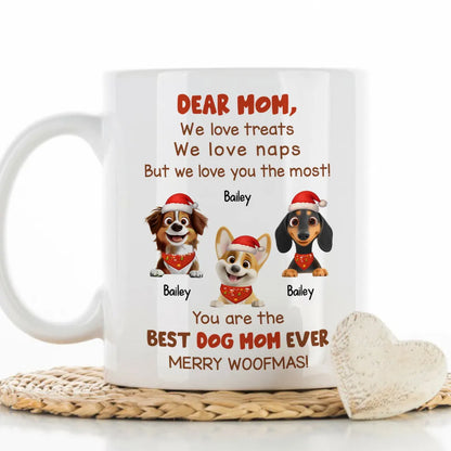 Personalized Mug for Pet Parent - Christmas Cartoon Pups, Custom Quote, Cozy Holiday Cheer, a unique gift for Dog Mom or Dad