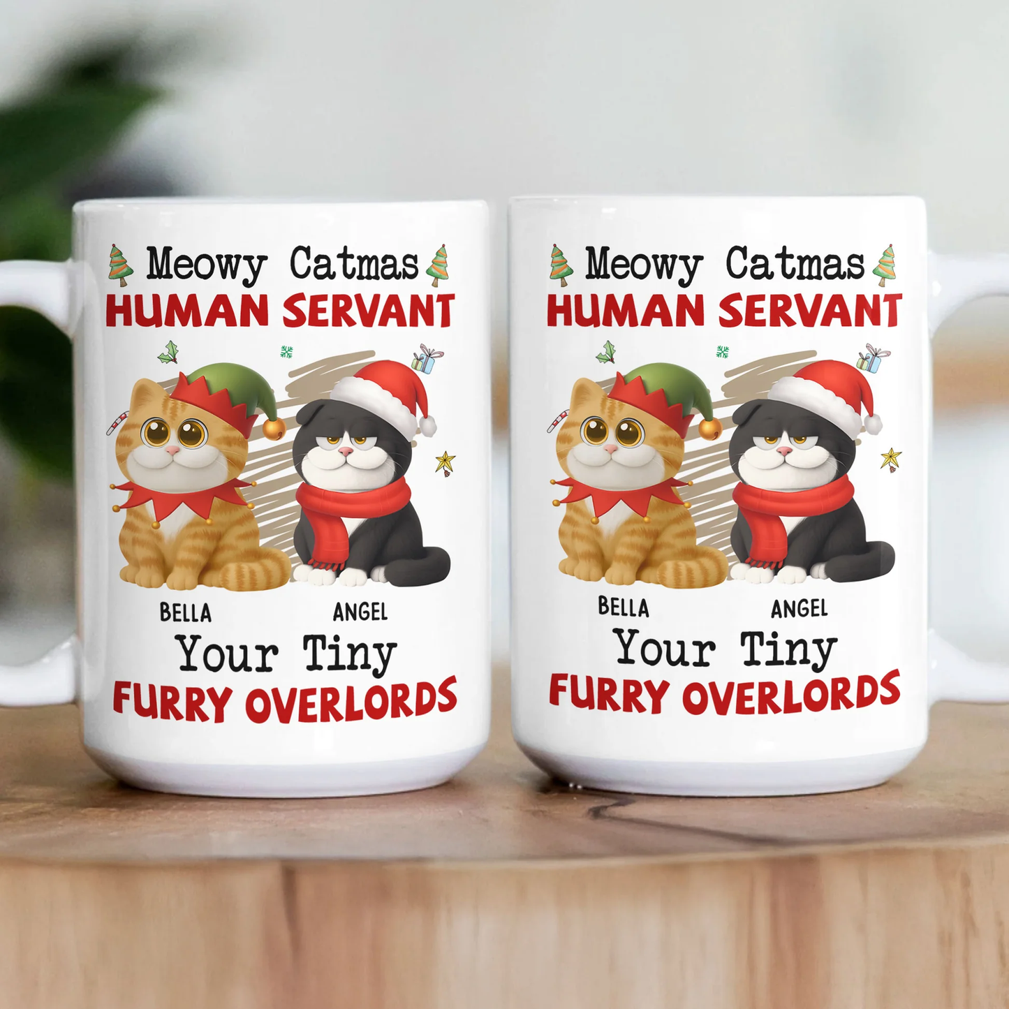 Personalized White Ceramic Mug for Cat Lovers Meowy Catmas Tiny Furry Overlords Design Funny Custom Gift for Your Human Servant