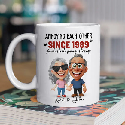 Personalized Ceramic Mug With Funny Couple Cartoon Annoying Each Other Since Custom Gift For Husband Or Wife