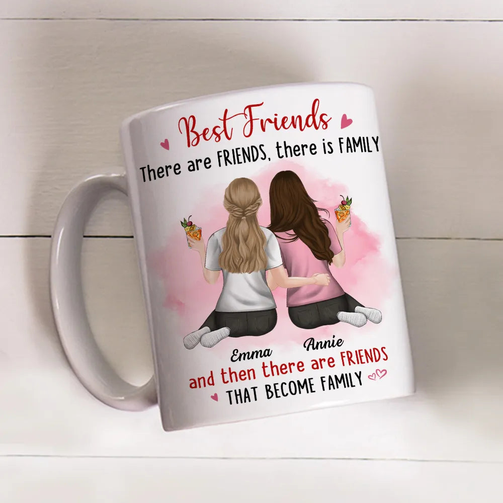 Best Friends White Ceramic Mug Personalized for Two Friends That Become Family, Cute Everyday Coffee Gift