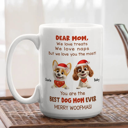 Personalized Mug for Pet Parent - Christmas Cartoon Pups, Custom Quote, Cozy Holiday Cheer, a unique gift for Dog Mom or Dad