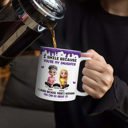 Personalized Ceramic Mug with Funny Mom and Son Quote, Cute Cartoon Sitting Design, Unique Gift for Mom or Son