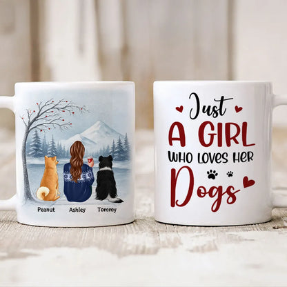 Personalized White Ceramic Mug for Dog Moms with Angel Pup Illustration, Winter Scene, Meaningful Pet Memorial Gift