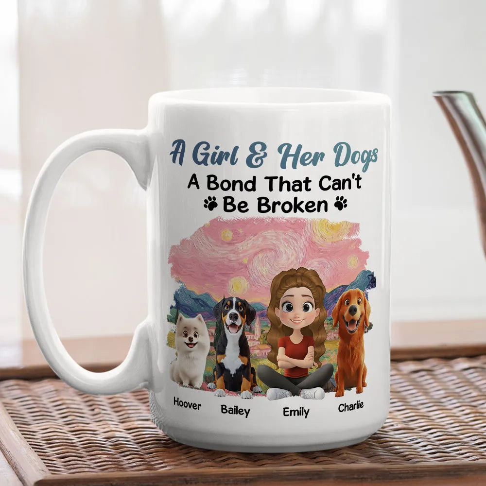 A Girl & Her Dog Ceramic Mug, Personalized Keepsake Gift for Dog Moms, Cute Sunset Illustration for Cozy Coffee