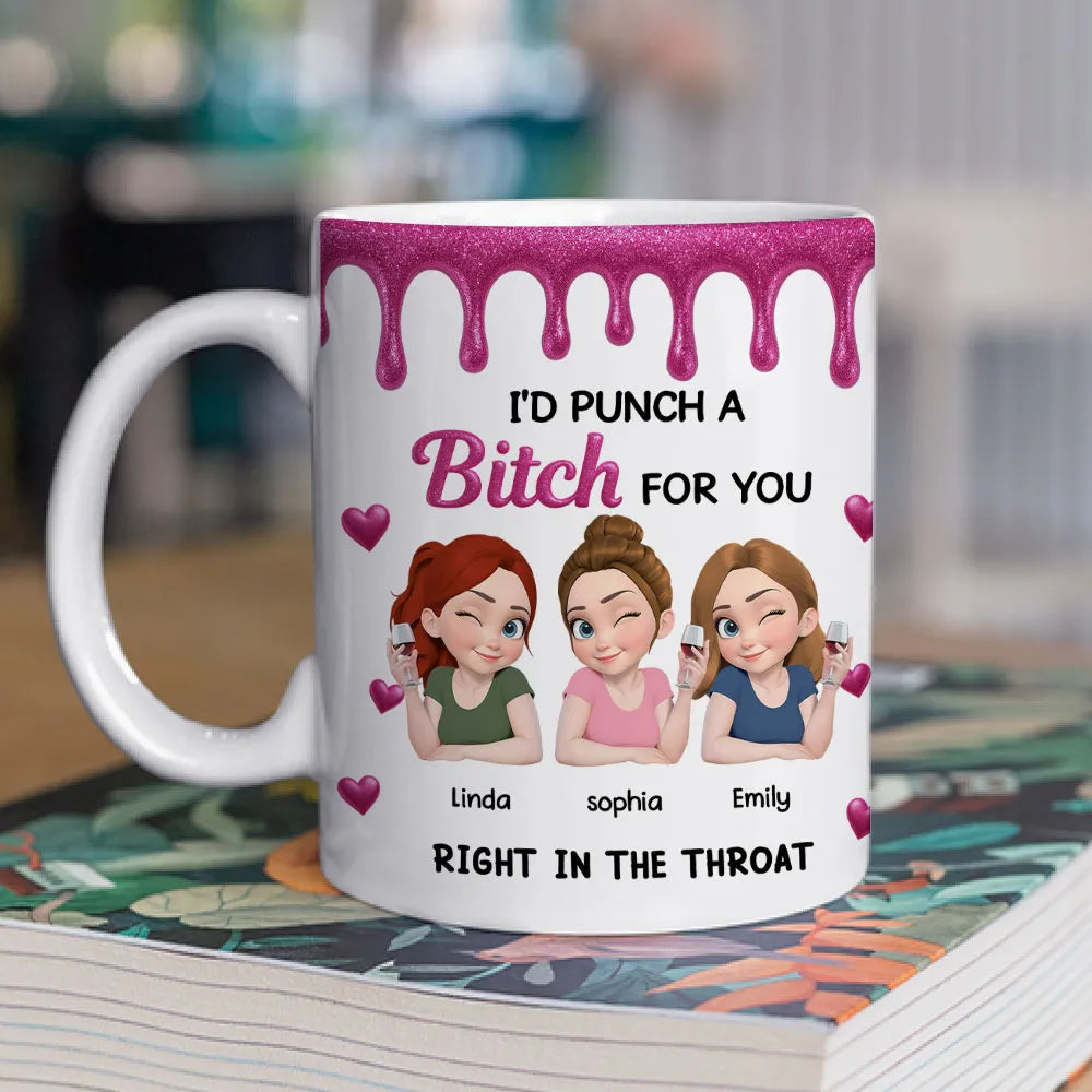 Personalized Bestie Ceramic Mug with Cute Illustrated Friends Fun Friendship Gift for Women