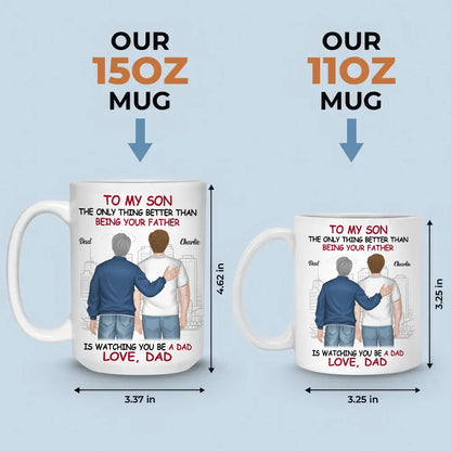 Ceramic Mug for Son from Dad, Warm Family Artwork, Keeps Hot Drinks, Creative Gift for New Dads, Birthdays or Father's Day