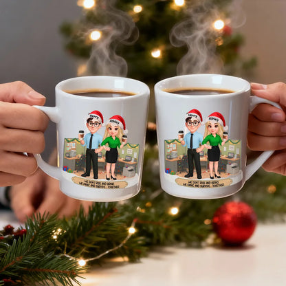 Personalized White Ceramic Mug for Coworkers Funny Office Scene, Custom Work Besties, Unique Gift for Colleagues