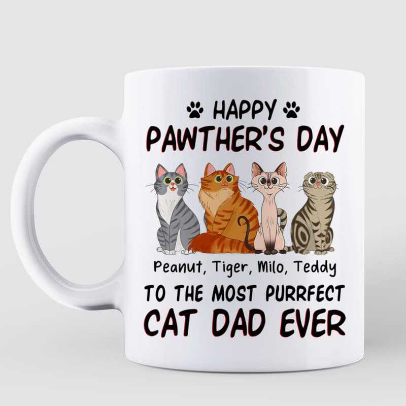 Happy Pawther's Day Sitting Cartoon Cats Gift For Cat Dad Personalized Mug