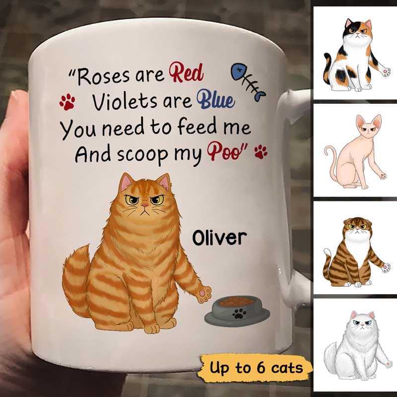 Roses Are Red Feed Me And Scoop Up Poo Angry Cats Father's Day Gift Personalized Mug