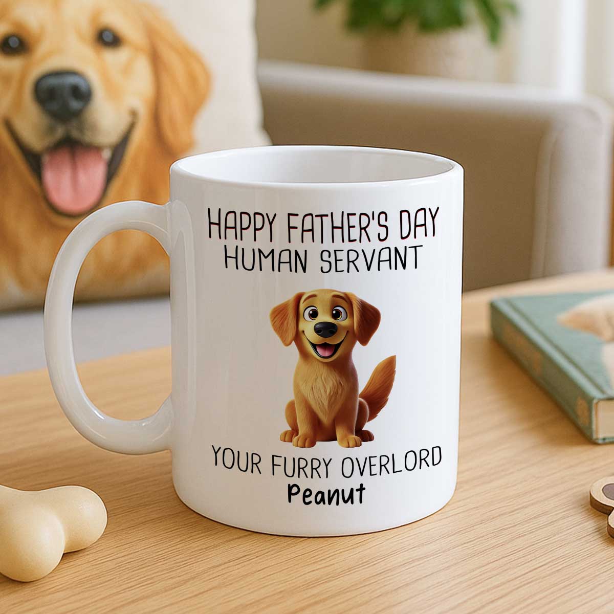 Happy Father's Day Human Servant Cartoon Funny Dogs Personalized Mug, Gift For Dog Dad