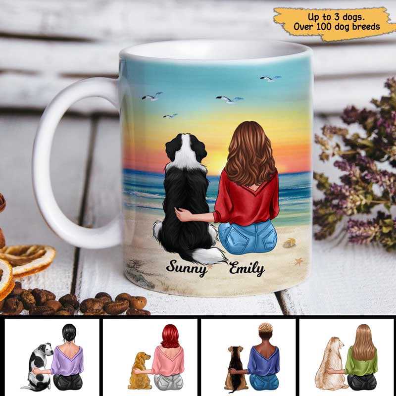 Dogs Sitting At The Beach Personalized Mug