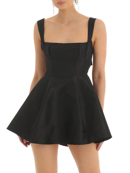 Open Back Strap Ties Mini Flare Dress