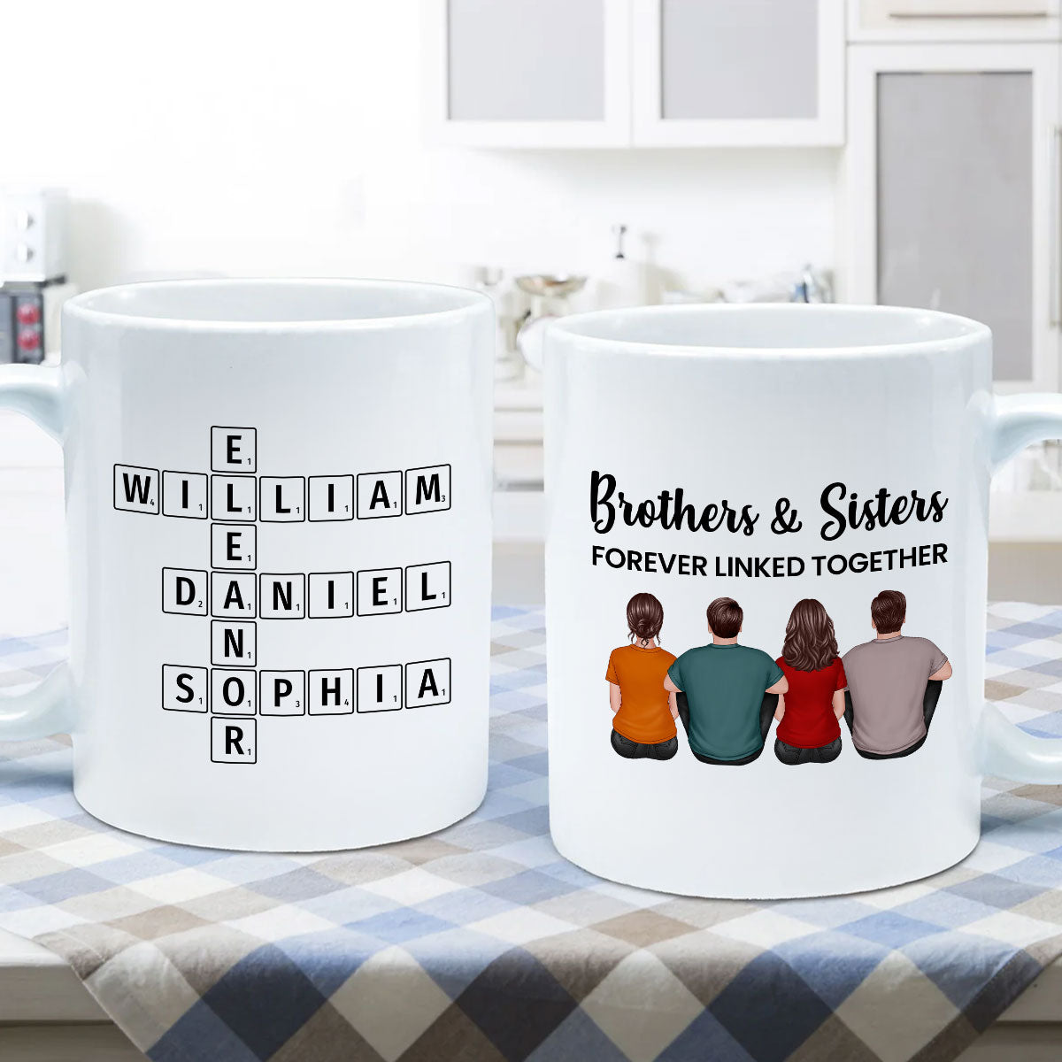 Brothers Sisters Family Linked Together Crossword Puzzle Art Personalized Mug