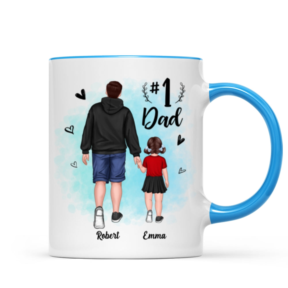 Watercolor Back View Dad And Son Daughter Kids Walking #1 Dad Personalized Mug