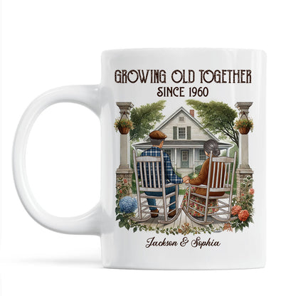 Old Couple Sitting On The Porch Growing Old Together Since Personalized Mug, Heartfelt Gift For Couple, For Him, For Her, Husband, Wife