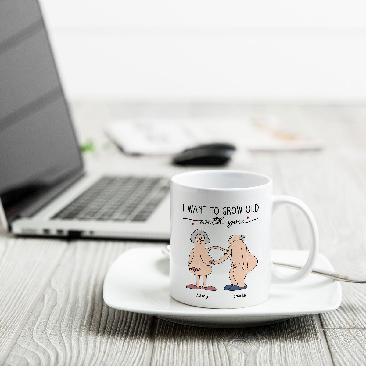 Want To Grow Old With You Funny Old Couple Anniversary Keepsake Gift Personalized Mug