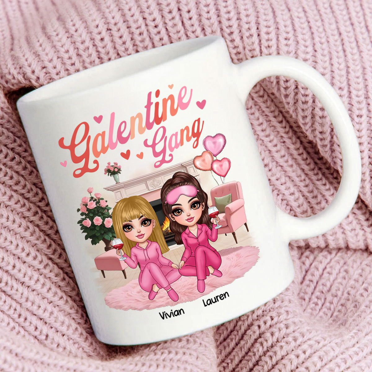 Galentine Gang Pretty Besties Sisters In House Personalized Mug, Mug, Social Club, Besties Gift