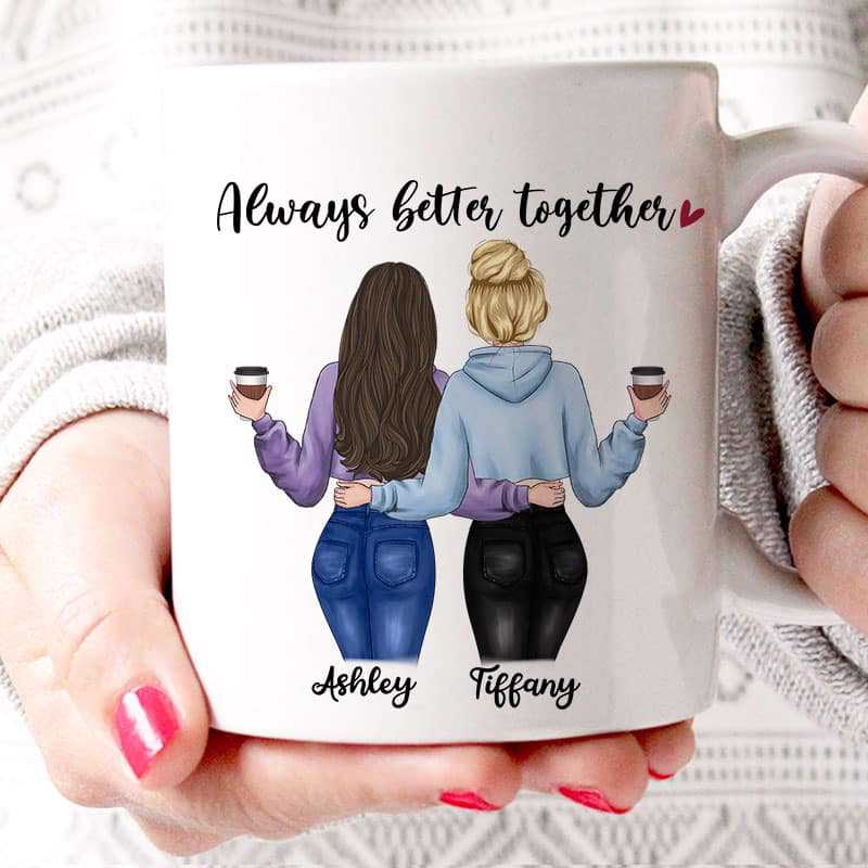 Besties Modern Girls Back View Standing Personalized Mug