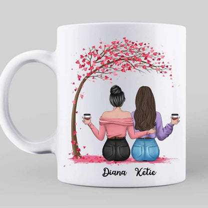 Besties Sitting Under Pink Tree Personalized Mug