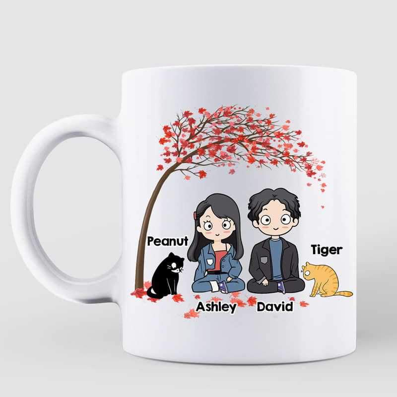 Chibi Couple And Cats Tree Gift For Him For Her Personalized Mug