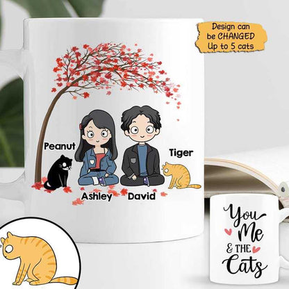 Chibi Couple And Cats Tree Gift For Him For Her Personalized Mug
