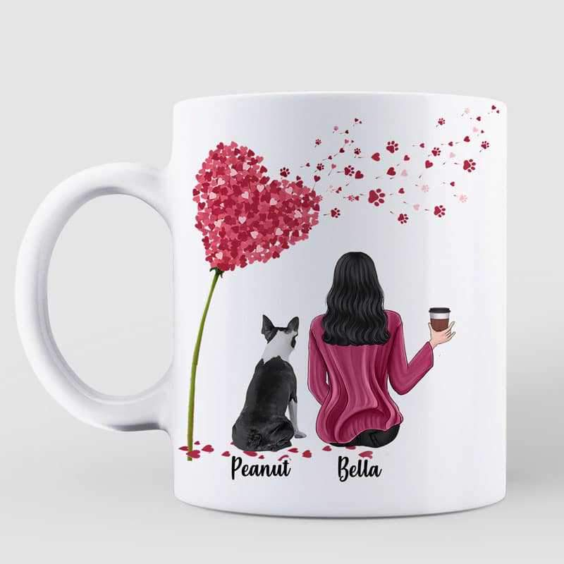 Pink Heart Dandelion Dog Mom Personalized Mug