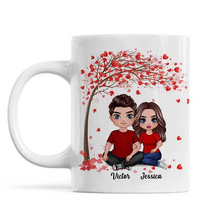 Embracing Couple Sitting Under Red Tree Personalized Mug