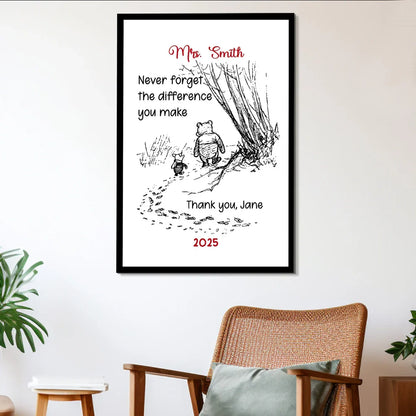 Personalized White Ceramic Mug for Teacher with Cute Bear Illustration, Daily Coffee Reminder of the Difference They Make, Unique Thank You Gift