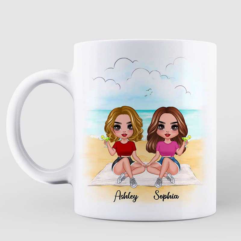 Doll Besties Best Friends Sitting On The Beach Personalized Mug