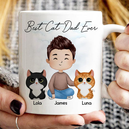 Doll Man Sitting With Cats Watercolor Style Best Cat Dad Ever Personalized Mug