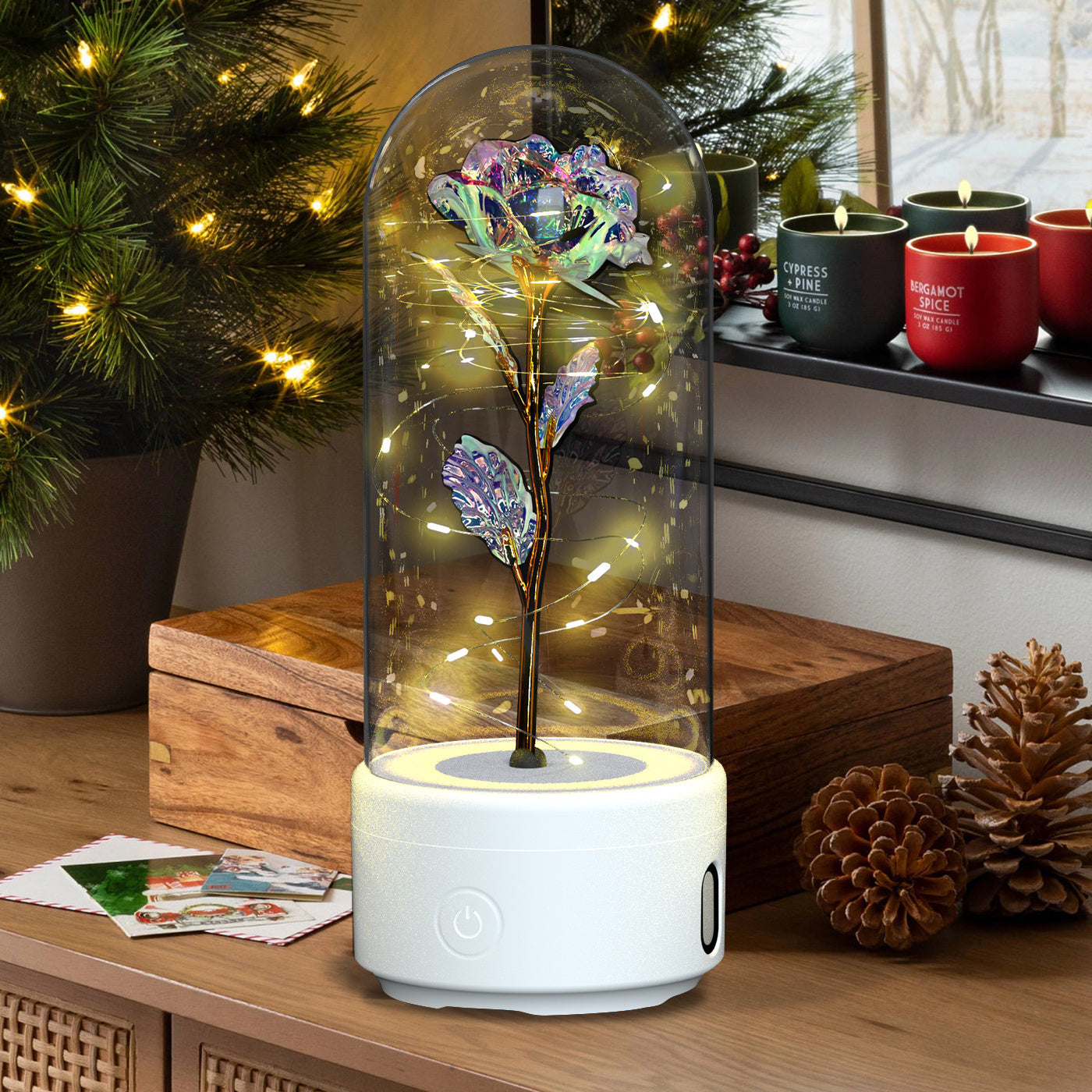 Rose Flowers Led Light And Bluetooth Speaker